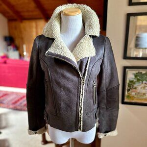 Lucky Brand Brown Faux Shearling Trim Moto Jacket
